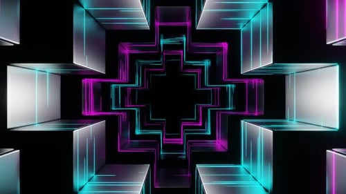 Cyan And Pink Futuristic Dark Neon Tunnel Background Vj Loop In HD