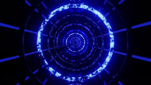 Dunkler donnerblauer Neonring-Tunnel-VJ-Loop-Hintergrund