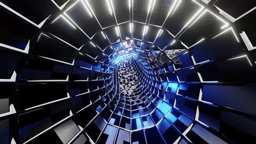 Sci-Fi-Reisetunnel VJ Loop aus Metall mit blauen Neonlichtern