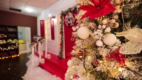 Festive Christmas Tree and Decorated House Replica