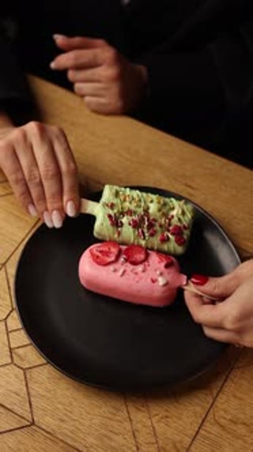 Delicious dessert in the restaurant. Ice cream