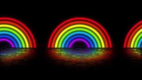 Rainbow 2d Animation. Cartoon Rainbow Animated On Black Background. Rainbow Color Shape