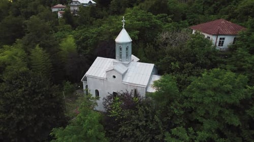Aerial View on Monastery Located in Mountain