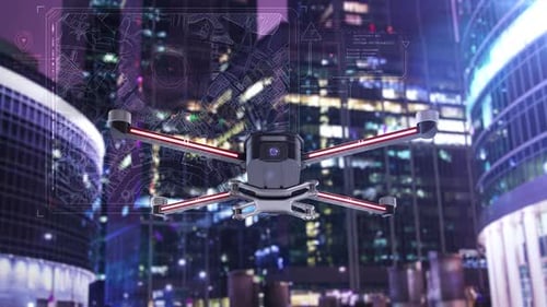 Futuristic Drone with Animated HUD Interface and Map Overlay