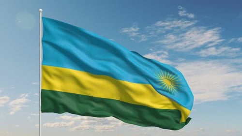 Rwanda National Flag Waving Seamlessly in Blue Sky