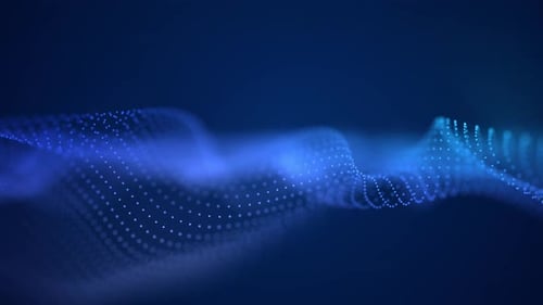Oscillation d'ondes abstraites. Une cyber-onde numérique brillante abstraite composée de particules et de points se déplace