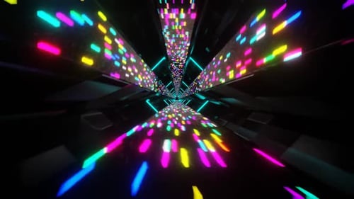Cyan With Multicolor Lines Sci Fi Neon Glow Cyber Tunnel Background Vj Loop In HD