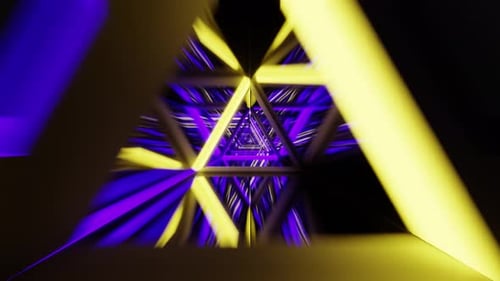 Dreieckiger, verspiegelter Tunnelhintergrund in Violett und Goldgelb, VJ, für Partys