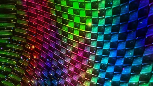 Abstract Rainbow Waving Grid with Glitter Sparkles Background