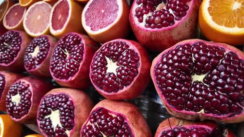 Pomegranate, Orange, and Grapefruit Halves Display
