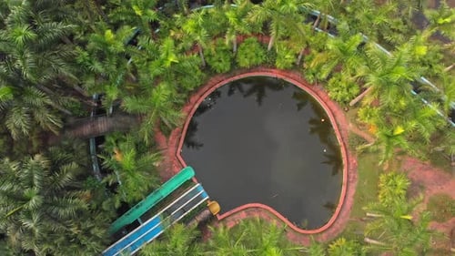 Top down view of abandoned pool at waterpark Hue Vietnam, aerial
