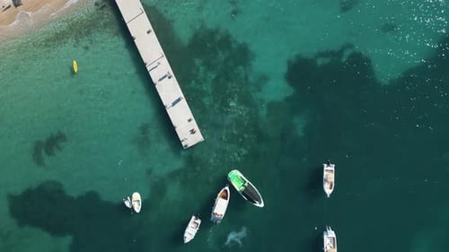 Top Down Drone Shot of Himare Beach in Albanian Riviera. Summer Day