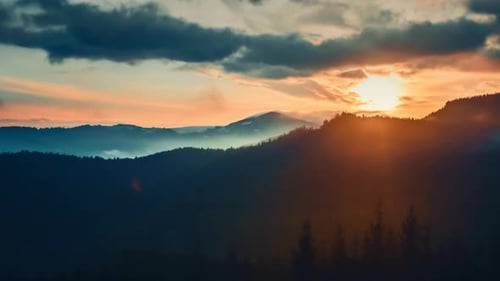 Majestic Sunset Illuminating Peaks and Valleys in the Carpathian Mountains
