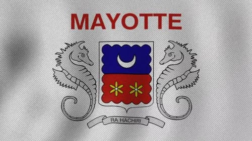 Waving Flag of Mayotte with Coat of Arms