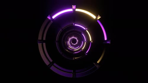 Anillos de luz de neón morados y amarillos para escenario, fondo de túnel, Vj Loop, en 4K