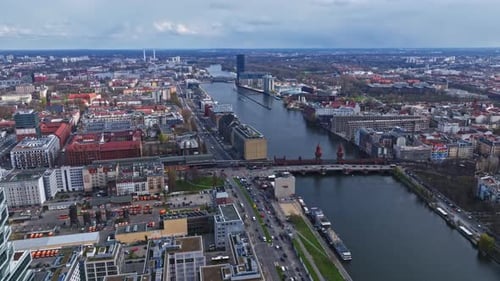 Aerial view of The Oberbaum Bridge , Berlin , Germany