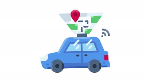 Animated Car with GPS Map Navigation in Flat Design