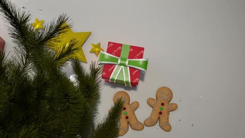 Christmas And New Year Background With Decorations And Present