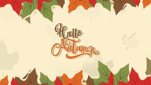 Animated Hello Autumn Title with Colorful Falling Leaves Frame