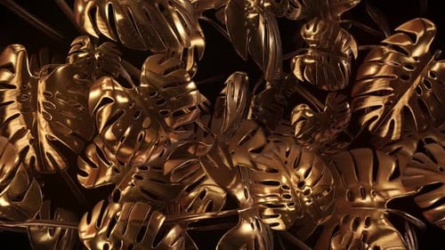 Seamless Golden Monstera Leaves Loop Animation
