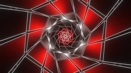 Red And Gray Hexagonal Of Squares Tunnel Background Vj Loop In HD