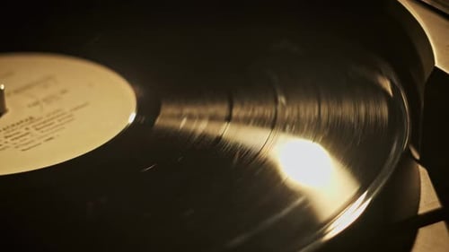 Spinning Vinyl CloseUp on the Retro Turntable