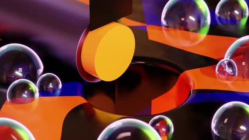 3D-Rendering-Schleife mit scharfer Klinge, die gelbe Substanzen in der Nähe von Blasen glatt schneidet