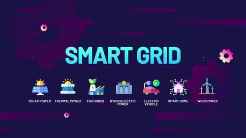 Smart Grid Energy Technology Icons Animation