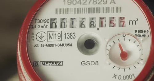 Water Meter Counter Shows Usage Close Up