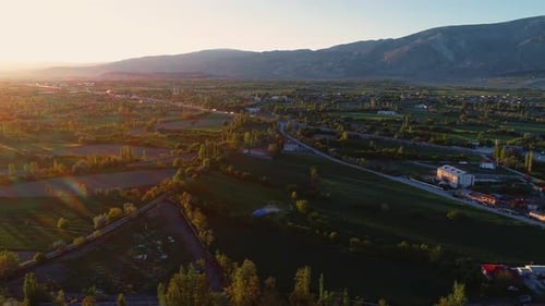 View Of The Town At Sunset