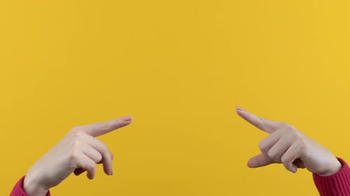 Recommending Woman with Hands Pointing on Center Copy Space