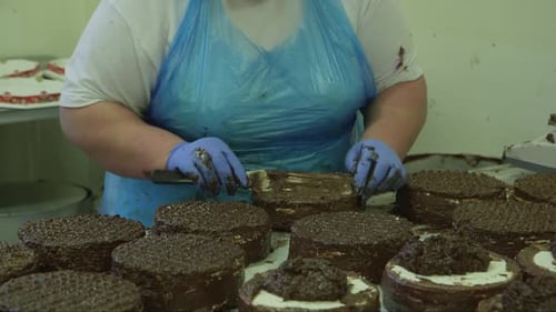 pastry chef makes cakes in a candy factory