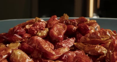 Close Up of Dried Red Chili Peppers in Bowl