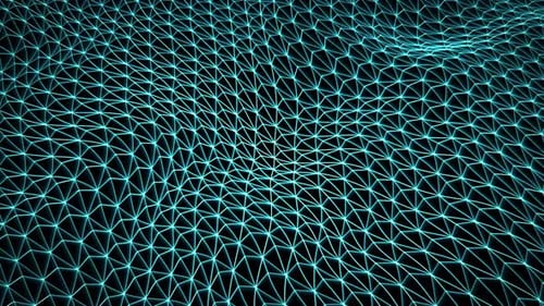 Seamless loop background with light blue digital grid smoothly waving with glow effect