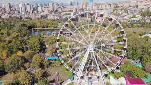 Ferris Wheel In Victory Park With Yerevan Cityscape (Fast Motion)