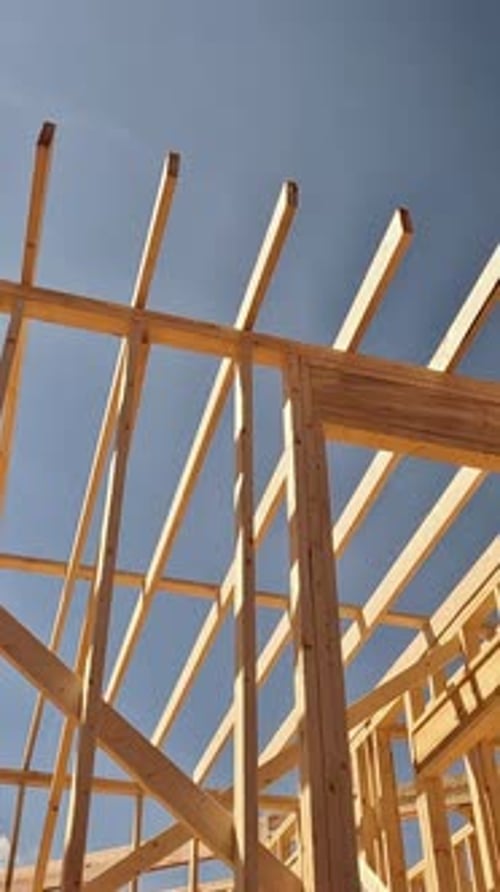 An Wooden Beam Stick Framework Used in the Construction of a New Home