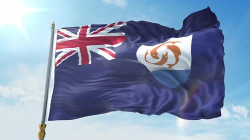 Anguilla Flag Waving Seamless Loop against Blue Sky