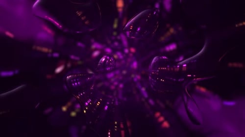 Futuristic Tunnel of Glossy Fluid Blobs with Neon Digital Lights