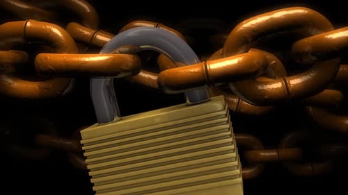 Golden Padlock on Rusty Chain