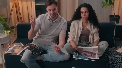 Multiracial Couple Caucasian Man Male Guy Husband with Hispanic Woman Female Girl Wife at Home