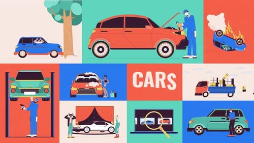 Bento-Grid-Animation für Fahrzeugwartung und Automobildienstleistungen