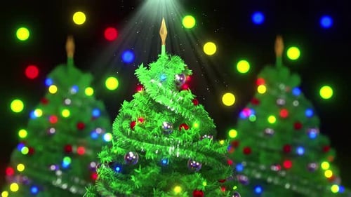 Animated Christmas Trees with Twinkling Lights and Bokeh Background