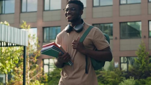 African American Happy Smiling Student Guy Ethnic University Man Male with Backpack School Bag and