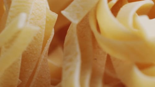 Italian Tagliatelle Pasta Packaging Window Fettuccine Pasta Close Up Not Cooked