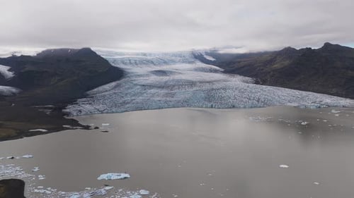 Aerial view of Fjallsarlon glacier lagoon, Iceland.