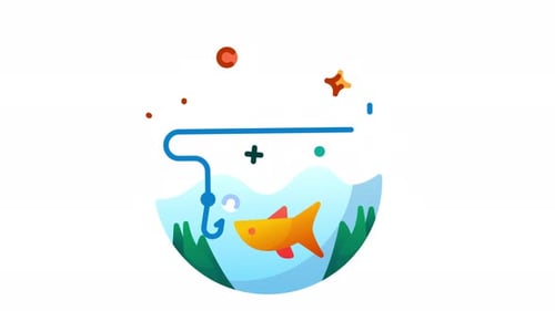 Animated Minimalist Fishbowl with Fishing Hook Illustration