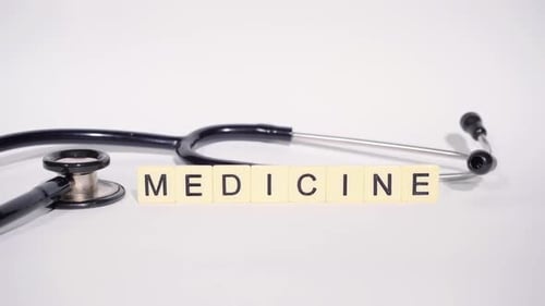 Stethoscope and "Medicine" Spelled Out in Block Letters