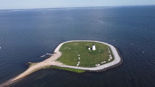 Small Lighthouse on small island in Massachusetts