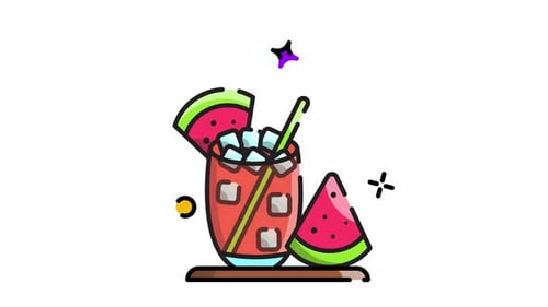 Animated Watermelon Cocktail Flat Design Icon