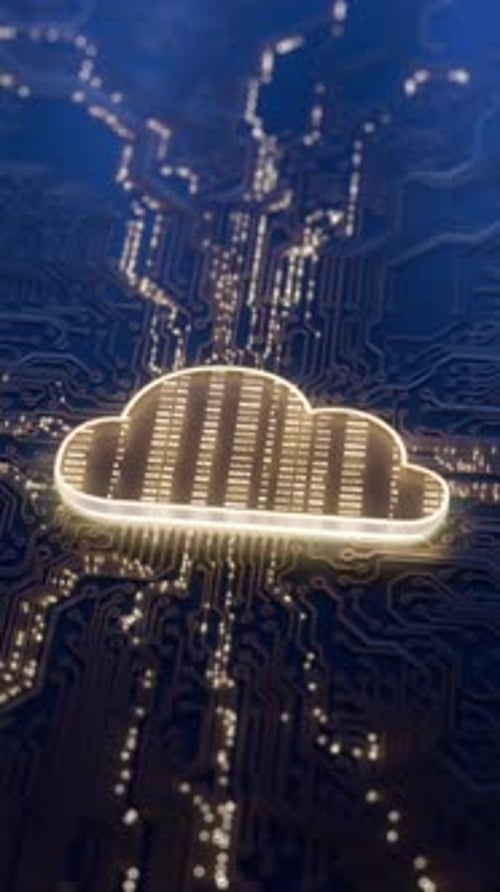 Cloud Computing Technology 3D Background Cloud Storage Icon on Circuit Board Sync Media with Digital